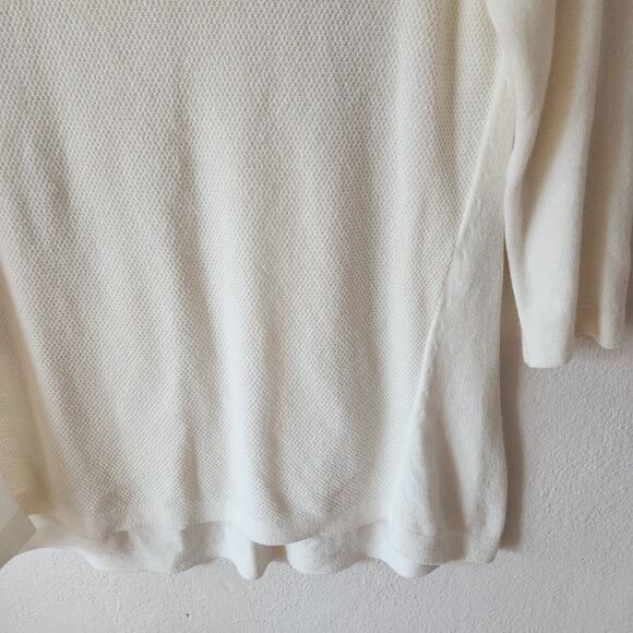 J Jill Sweater Waffle Knit 3/4 Sleeve Cream Women's Cotton Blend XSP V Neck - Picture 5 of 9